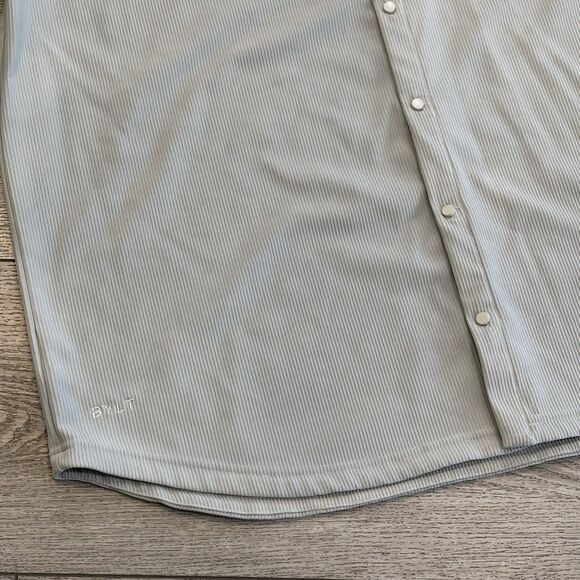 BYLT Premium Basics Shirt Mens XXL Beige Ribbed Short Sleeve Button Up Casual - Picture 3 of 7